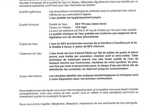 SEV information eau potable