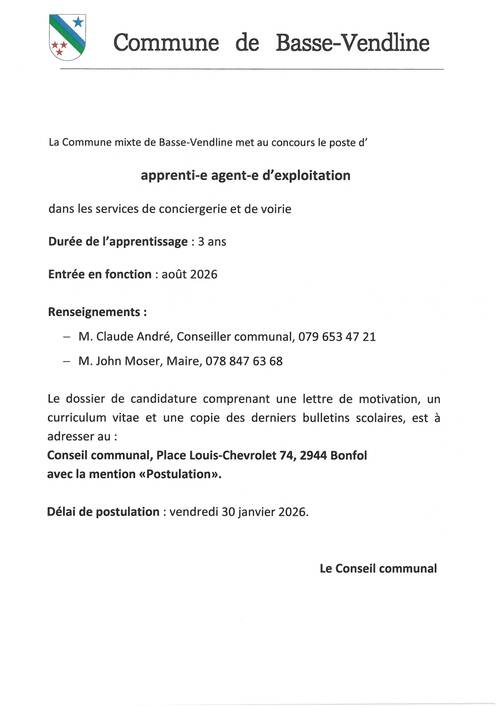 Poste apprenti-e agent-e d'exploitation